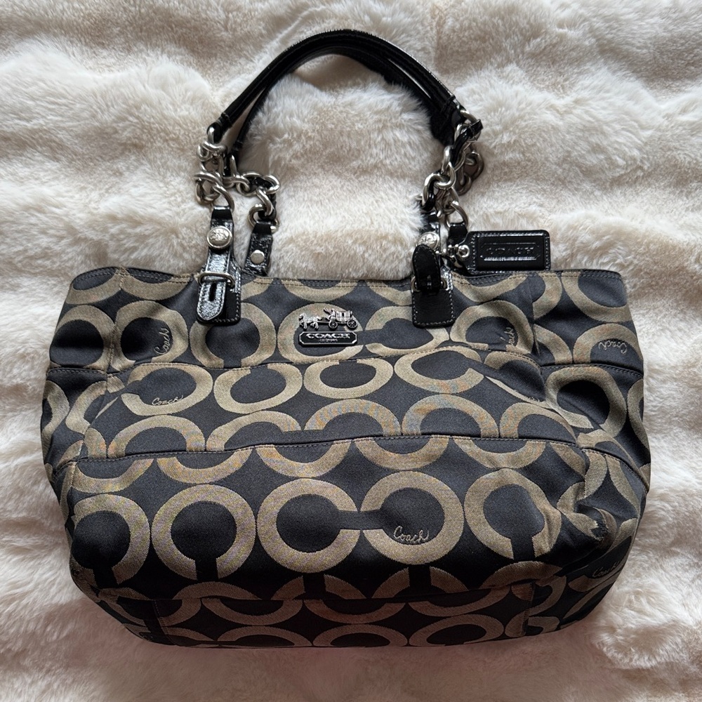 Vintage Coach Black and Gold Signature Tote Bag